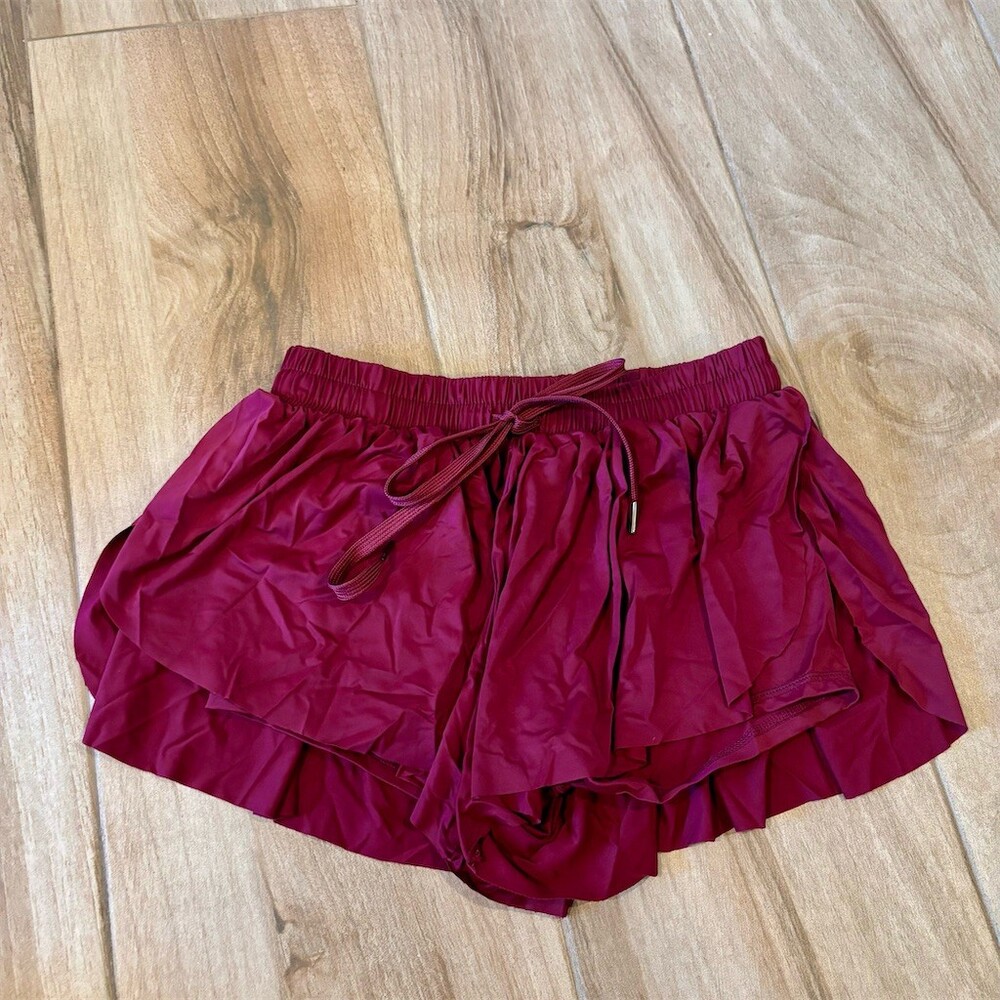 GB Flippy Flyaway Running Shorts Skort Layered Overlay Burgundy Womens S
